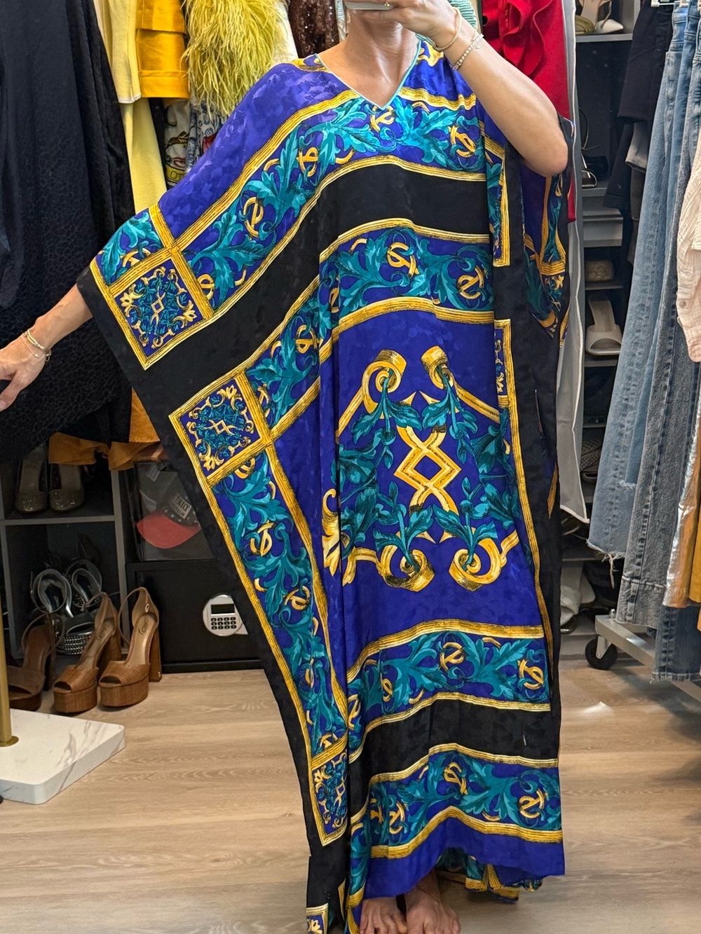 Vintage Saks 5th Avenue Kaftan Dress in Blue and Teal